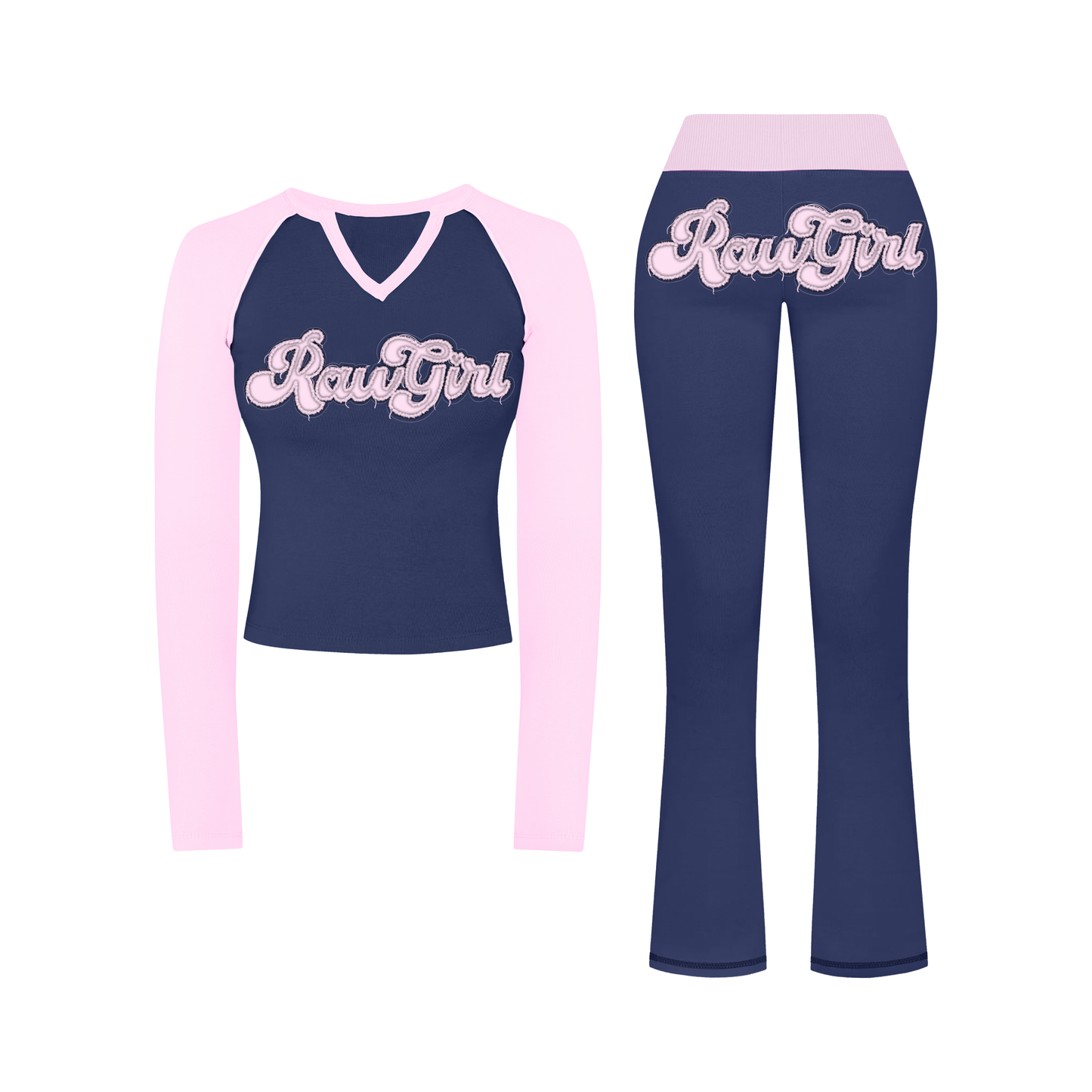 Raw Girl Flare Set - Navy Pink